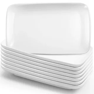 Cptoion 8 Stück Rechteckige Teller Aus Porzellan, Servierteller, Weiß | Porzellanteller Rechteckig Länglich, Rechteckige Dessertteller for Kuchen, Sushi, Vorspeisen, Salat, Buffet, 20x13x2 Cm