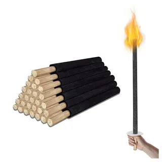 Clanmacy LED Gartenfackel Fackeln aus natürlichem Wachs - 10 Stück - Brennzeit ca. 90-100 min, Brenndauer 90-100 Mlin, √mit Tropfschutz und langem Griff zum Handschutz