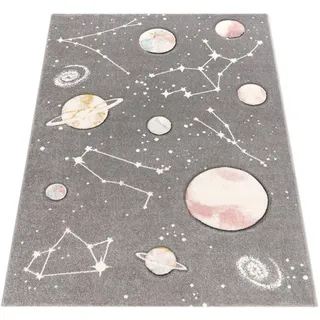Paco Home Kinderteppich Spiel-teppich Für Kinderzimmer Mit Planeten Und Sternen, In Grau, 140x200 cm
