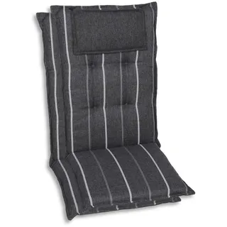 Sesselauflagenset, Anthrazit, Grau, Textil, 2-teilig, Streifen, Füllung: Schaumstoff, Vlies, 50x7x120 cm, Oeko-Tex® Standard 100, pflegeleicht, hochwertige Qualität, langlebig, für den Außenbereich geeignet, mittels Bändern zu befestigen, Gurtband Wendekissen, Outdoor-Kissen, Gartenstuhlauflagen, Hochlehner-Auflagen