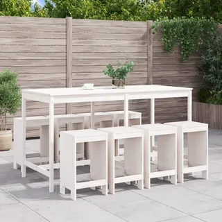 "2026 Promotion" 9-tlg. Gartenbar-Set Weiß Massivholz Kiefer - Gartenmöbelset CC9449 - Weiß