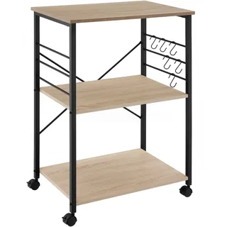 Tectake tectake® Servierwagen Industrial Style, mit 3 Ebenen, inklusive 6 Haken, 65,5 x 45,5 x 88,5 cm
