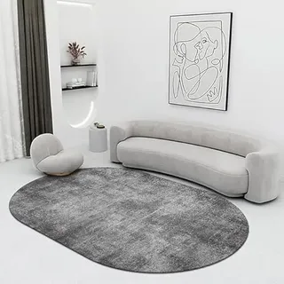 Tappeti Design Teppich Oval, Modern Kurzflor antirutsch Waschbar grau Wohnzimmer, Schlafzimmer, Esszimmer, Weicher, Rutschfester, Großer Teppich für Zuhause Oval 140X200CM