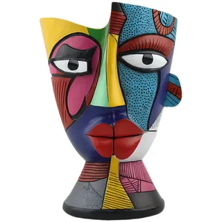 Moderner Blumentopf mit abstraktem Gesicht - Kreativer Übertopf in bunten Farben - Handbemalte Deko-Vase für Sukkulenten & Zimmerpflanzen - Einzigartige Face Planter Skulptur für Zuhause & Büro