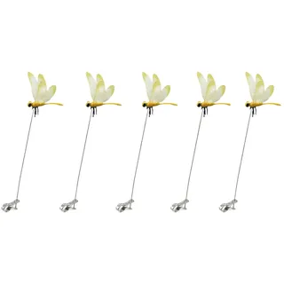 Generisch 5 Stück Libellen Clip Set, 3D Libellen Attrappe Mix, Libelle Deko für Garten, Rot, Blau, Schwarz, Gelb, Grün (Gelb)