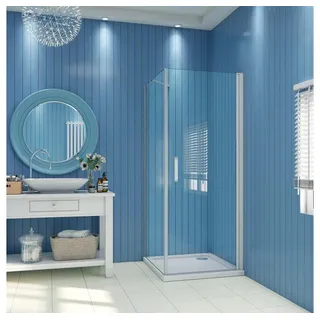 duschspa Eckdusche 185cm Duschkabine Duschabtrennung Duschtür Drehtür mit Seitenwand, BxT: 90x70 cm, Einscheibensicherheitsglas, set, Drehtür mit Festteil 90 cm x 70 cm