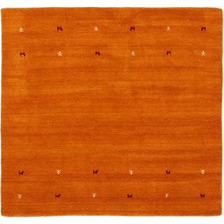 carpetfine Wollteppich Gabbeh Uni Quadratisch Orange 120x120 cm | Moderner Teppich für Wohn- und Schlafzimmer