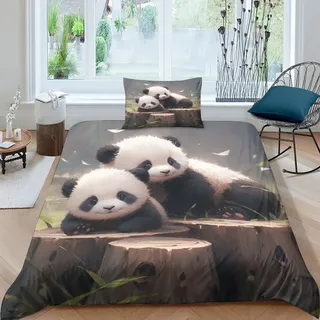 BARDYS Panda 3D-Druck Bettwäsche-Sets Animals Steppdeckenbezug Mit Kissenbezügen,Reißverschluss.Weiche Mikrofaser Bettbezug.Geeignet Für Kinder Single(135x200cm)