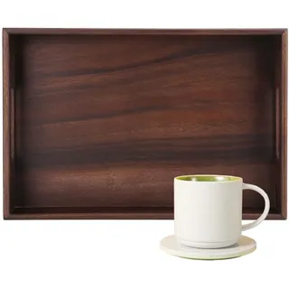 Holz Tablett Walnuss Teegeschirr Halter mit Open Hole Griff Rechteckiges Serviertablett Haus Restaurants Dekoration Schale für Lebensmittel Kaffee Tee Kuchen Kekse13.4X9.1X1.7in/15X10X1.7in(Small)
