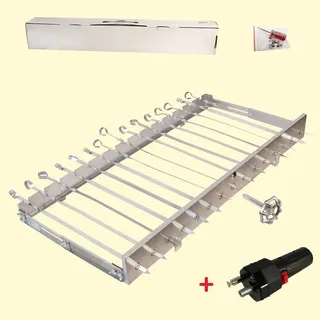 Edelstahl Spießdreher (82 cm) für 15 Stück Mangal Grill Drehspieß+Akku Motor