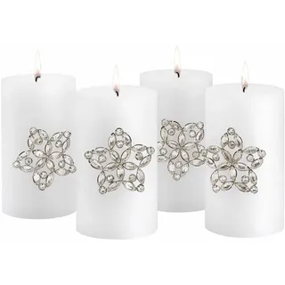 Loberon Deko-Pin 4er Set Custer, Kerzenpin mit Blüten-Design, Glasperlen, Kerzen-Schmuck, Advent, Weihnachtsdekoration, Weihnachten, Eisen, Glas, Silber