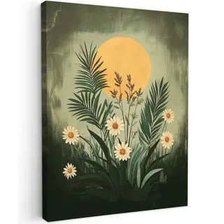 OnlyWow© Gartenbilder Außen 60x80 cm Leinwand Außenbereich Outdoor Wall Art Decoration Wand Terrasse Deko Wetterfest Poster Blumen - Blätter - Sonne - Grün