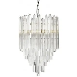 Casa Padrino Luxus Hängeleuchte im Art Deco Stil - Eiszapfen Design aus Glas und Edelstahl, Höhe 61,5 cm, Durchmesser 42 cm