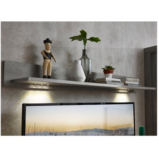 Lomadox Wandregal GRONAU-55, Wohnzimmer Wandboard mit LED-Beleuchtung in Haveleiche Nb. 150x18x26cm braun|grau