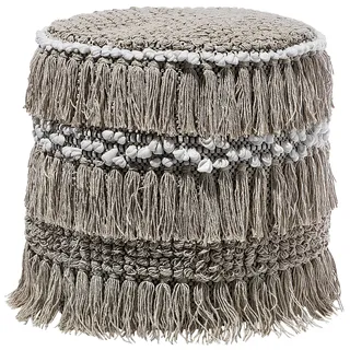 Beliani Pouf Beige Baumwolle mit Fransen Rund Boho-Stil