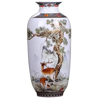 LKXHarleya Bunt Bemalte Porzellanvase Jingdezhen Ceramics Traditionelle Chinesische Blumenvase Chinesische Keramikvase, Hirsch