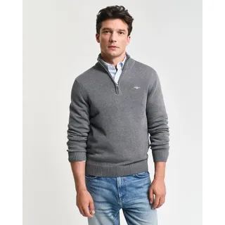 Troyer GANT "CASUAL COTTON HALF ZIP", Herren, Gr. 4XL, grau (dunkelgrau melange), Obermaterial: 100% Baumwolle, regular fit hüftlang, hoch geschlossener Ausschnitt, elastischer Bund, Pullover Troyer, mit grafischer Logostickerei auf der Brust