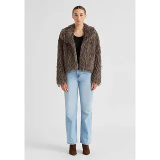 Milestone MSWhitney kurze Jacke aus Kunstpelz in Taupe mit Federlook, Größe 38 - Taupe - 38