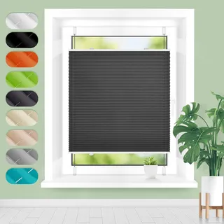 Homland Plissee ohne Bohren Klemmfix B80 x H200 cm Anthrazit, Plissees für Fenster und Tür, Jalousie Easyfix Plisseerollo mit Klemmträger Sonnenschutz und Sichtschutz lichtdurchlässig Rollo