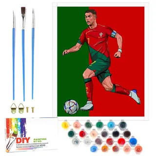 LAISU Fussball Malen Nach Zahlen für Kinder, Junior und Erwachsene Anfänger, CR7 Fußball Painting Bastelset mit Leinwand Pinseln Acrylfarben, 40x50cm Große DIY Gemälde für Jungen Mädchen ab 6 Jahre