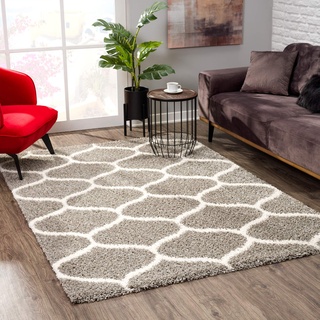 SANAT Madrid Shaggy Teppich - Hochflor Teppiche für Wohnzimmer, Schlafzimmer, Küche - Morocco Grau, Größe: 120x170 cm