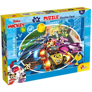 Lisciani - DISNEY Mickey Mouse Geduldsspiel - Puzzle ab 3 Jahren - Double Face 2 in 1 mit Malrückseite - 24 Teile - Format 50 x 35 cm - Fördert Logik & Geschicklichkeit für kleine Disney Fans Set