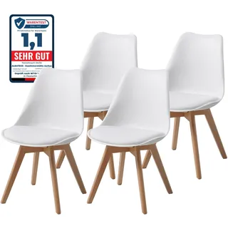 ALBATROS AARHUS Esszimmerstühle 4er Set | Weiß, Buche, Schalenstuhl | Buche Massivholz Beine, skandinavisches Retro-Design, bequemer Küchenstuhl für Esszimmer & Esstisch, elegant & langlebig