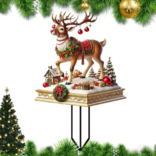 MWZBTG Weihnachts-Rentier-Hofpfähle Weihnachts-Rentier, Weihnachts-Rentier-Außenstecker, Weihnachtsstecker Rentier Gartenstecker, Weihnachtsdekorationen, Weihnachtsstecker Für Den Außenbereich, 30cm