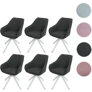 6er-Set Esszimmerstuhl HWC-K27, K√ochenstuhl Stuhl mit Armlehne, drehbar Stoff/Textil ~ dunkelgrau