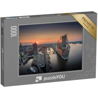 puzzleYOU: Puzzle 1000 Teile „Sonnenaufgang über Hamburg“ – aus der Puzzle-Kollektion Hamburg, Elbphilharmonie, Deutsche Städte