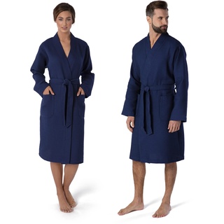 Möve Homewear Kimono Waffelpiquée in Gr. M aus 100 % Baumwolle, deep sea