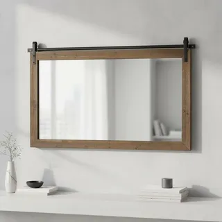 Mucola Wandspiegel mit Fensterläden BraunVintage 71x86CM Garderobenspiegel Spiegelfenster Rustikal Holz Badspiegel Dekospiegel Rollbar - Braun