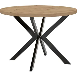 Runder Esstisch Schwarz ENDIK 90/140 cm ausziehbar, Eiche Artisan mit Metallgestell – Industrial, Loft - Braun/Schwarz