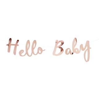 Hello Baby Girlande Banner für Baby Shower Baby Party Deko - roségold