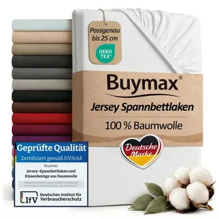 Buymax Spannbettlaken Baumwolle-Jersey 140 x 200 cm weiß