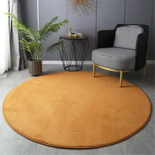Highdi Runder Teppich für Wohnzimmer, Schlafzimmer, einfarbig, kurzer Flor, moderner Teppich, weich, rutschfest, Teppiche für Kinder, Küche, Balkon, Couchtisch (60 cm, Gelb)