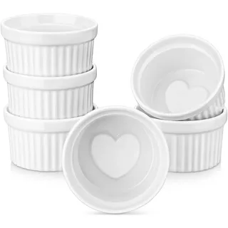 LOVECASA Creme Brulee Förmchen, 6 Stück Soufflé Porzellan, 240ml Keramik Auflaufförmchen, Backofenfest für Pudding, Crème Brûlée, Weiß