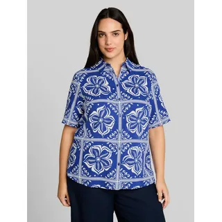 TOM TAILOR PLUS Kurzarmbluse Blusen & Shirts Plus Size - Loose Fit Bluse mit Leinenanteil blau 46 EU