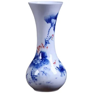 AMITVA Chinesische Keramikvase, weiß, groß, chinesische Vase, Porzellan, Blumenvase, chinesische antike Keramikvasen, traditionelle dekorative Vase, D: 27 cm hoch