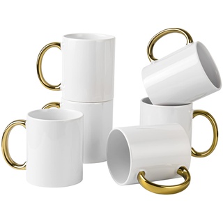 BYCNZB 340 ml Set mit 6 weißen Tassen, Sublimations-Tassen, blanko, DIY, beschichtete Keramikbecher für Kaffee, Tee, Latte, Cappuccino, Kakao oder DIY-Geschenke, Weiß/Gold