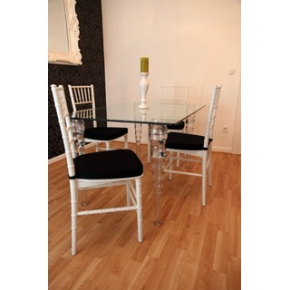 Designer Acryl Esszimmer Set  Weiß/Schwarz - Ghost Chair Table - Polycarbonat Möbel - 1 Tisch + 4 Stühle - Casa Padrino Designer Möbel