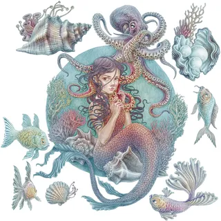 WANDAUFKLEBER 130x145cm - Unterwasser-Meerjungfrauen