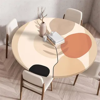 Odot Waschbare Elastische Runde Tischdecke 3D Druck Anti-Tear Wischbare rutschfeste Rund Tischdecken Abwaschbar Abwischbar Tischtuch für Dekoration Kaffee Garten Party (140cm,Nordic)