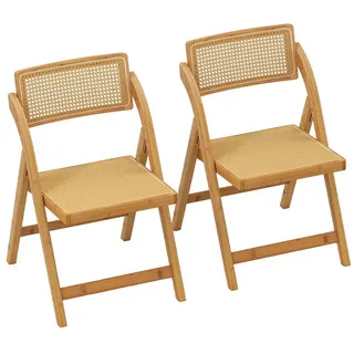 COSTWAY Klappstuhl, 2er Set Esszimmerstühle, klappbar, Bambus 150kg beige