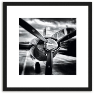artissimo Bild mit Rahmen Bild gerahmt 30x30cm / Design-Poster inkl. Holz-Rahmen / Wandbild, Schwarz-Weiß Zeichnung: Flugzeuge II schwarz