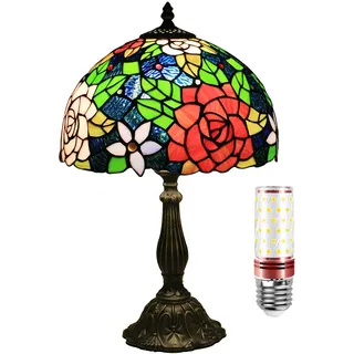 Uziqueif Tiffany Lampe, 12 Zoll tischlampe Vintage, Handcraft Stained Glass lamp, Tischlampen für Schlafzimmer Nachttischlampe Arbeitszimmer Office, Mit Birne,K