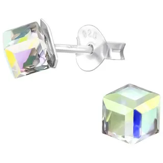 BUNGSA Ohrring-Set Ohrstecker Würfel echter Kristall LA CRYSTALE aus 925 Silber Damen (1 Paar (2 Stück), 2-tlg), Ohrschmuck Ohrringe silberfarben