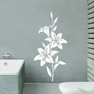tjapalo® vr11 Flur Wandtattoo Blumenranke weiß Dekoration Wandaufkleber Ranke Wandtattoo Wohnzimmer pflanzen und Gräser Wandtattoo pflanzen, Farbe: Silber, Größe: H80xB36cm