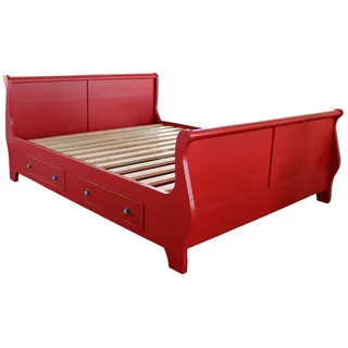 Massivholzbett 160x200 cm rot Landhaus mit Schubkästen Ehebett Doppelbett Shabby