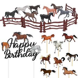 17 Stück Pferd Kuchen Deko Set Cake Toppers Pferde Cupcake Toppers Realistische Pferde Muffin Deko für Geburtstagsfeiern Babyparty Hochzeit Torte Dekorationen Hemenpartys zu Pferden